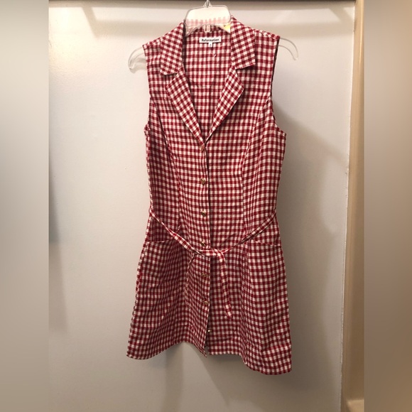 Reformation Dresses & Skirts - Reformation Red and White Gingham Linen Sleeveless Shirt Dress